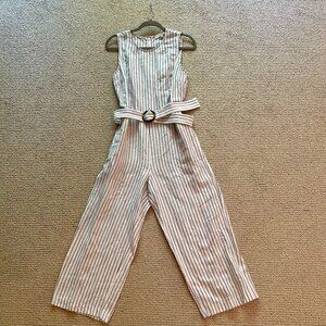 White Linen striped Loft Jumper with Belt